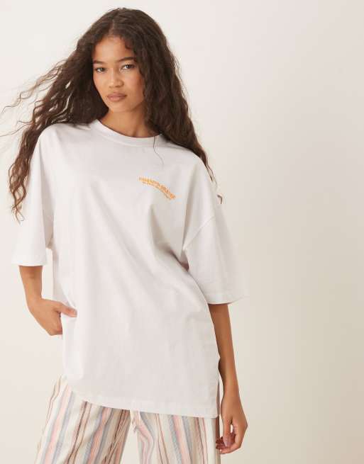 ASOS DESIGN - Oversized T-shirt met grafische sinaasappelprint op de achterkant in wit, 3 van 4