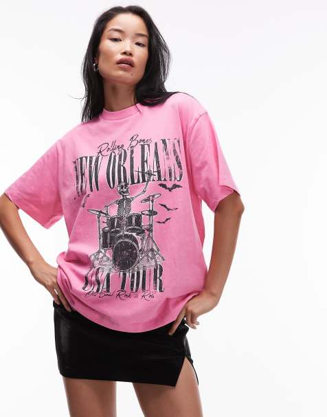 ASOS DESIGN - Oversized T-shirt met grafische skeletprint in roze met wassing - view 1