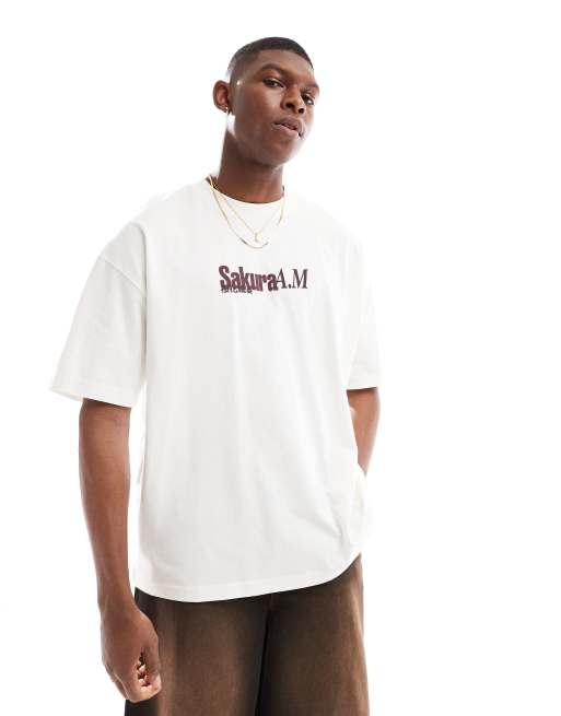 ASOS DESIGN - Oversized T-shirt met grafische souvenir-print in gebroken wit, 3 van 4