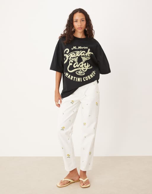 ASOS DESIGN - Oversized T-shirt met grafische speak easy martini-print in zwart, 2 van 4