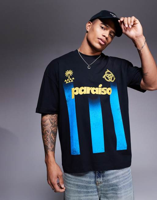ASOS DESIGN - Oversized T-shirt met grafische sportprint en strepen in zwart