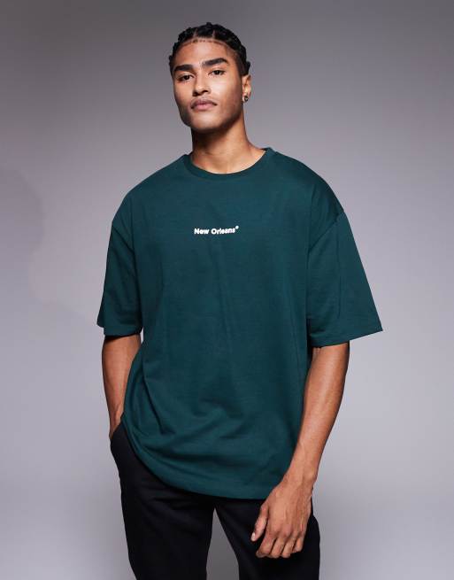 ASOS DESIGN - Oversized T-shirt met grafische sportprint in donkergroen, 3 van 5