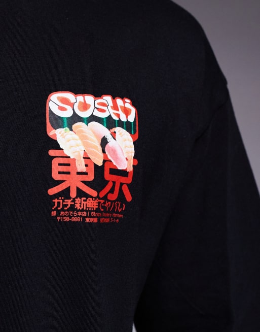 ASOS DESIGN - Oversized T-shirt met grafische sushi-print in zwart, 5 van 5