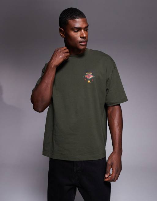 ASOS DESIGN - Oversized T-shirt met grafische tekstprint en embleem in donkergroen, 3 van 5