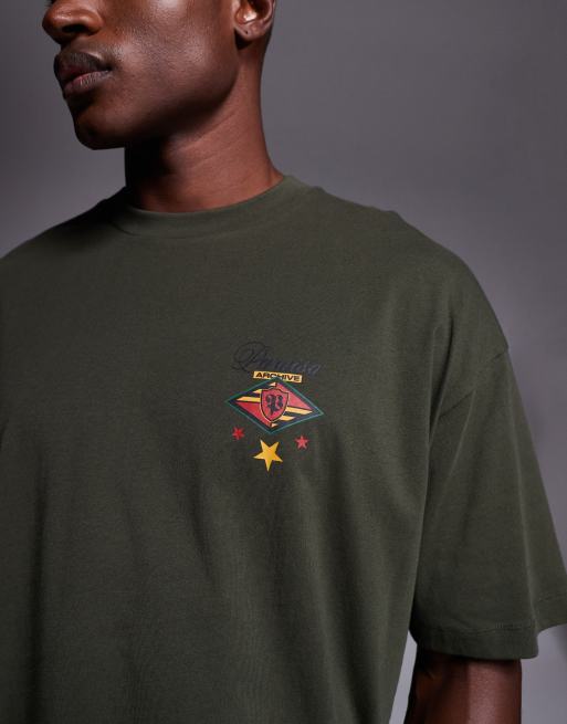 ASOS DESIGN - Oversized T-shirt met grafische tekstprint en embleem in donkergroen, 5 van 5