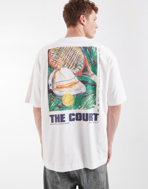 ASOS DESIGN - Oversized T-shirt met grafische tennisprint in wit - view 1