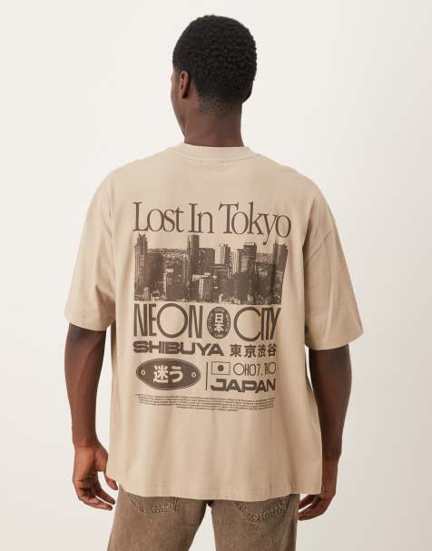 ASOS DESIGN - Oversized T-shirt met grafische Tokyo print in beige - view 1