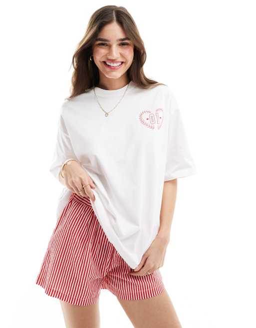 ASOS DESIGN - Oversized T-shirt met grafische Urban District LA-print in wit, 2 van 4