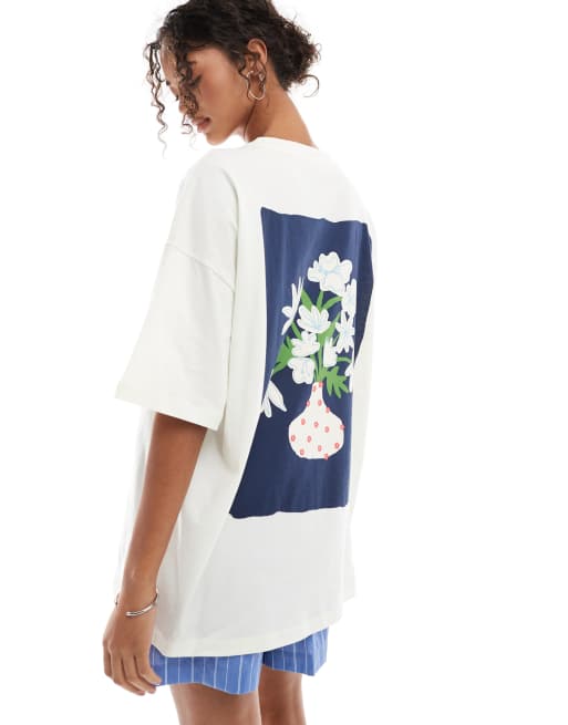 ASOS DESIGN - Oversized T-shirt met grafische vaasprint op de achterkant in ecru, 4 van 4