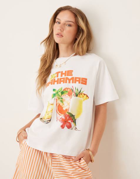 ASOS DESIGN - Oversized T-shirt met grafische vakantieprint met cocktails in wit - view 1