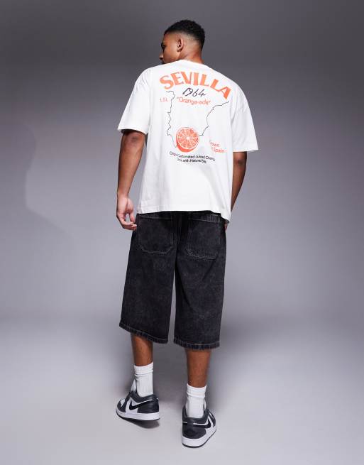 ASOS DESIGN - Oversized T-shirt met grafische varsity-print in gebroken wit, 4 van 4