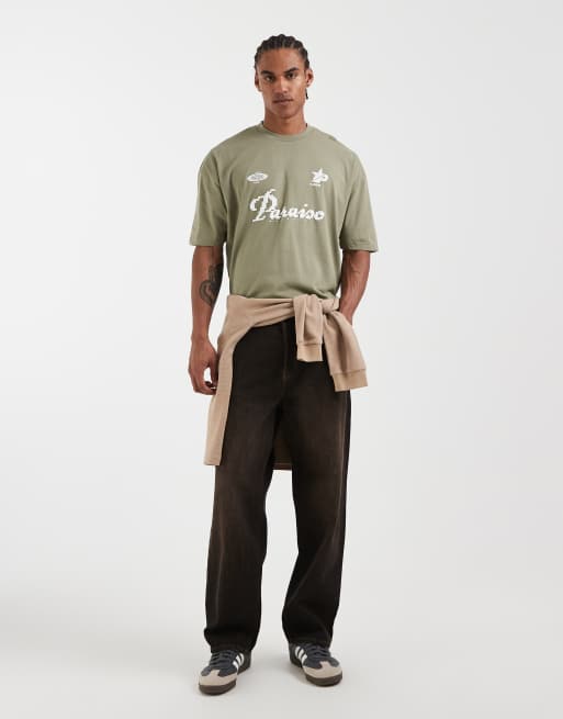 ASOS DESIGN - Oversized T-shirt met grafische voetbalprint in donkergroen, 2 van 5