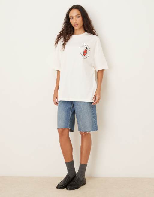 ASOS DESIGN - Oversized T-shirt met grafische Wild Heart-print in crème, 2 van 4