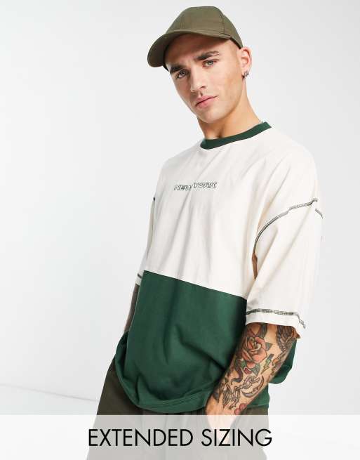 ASOS DESIGN - Oversized T-shirt met groene kleurvlakken en 'New York' print