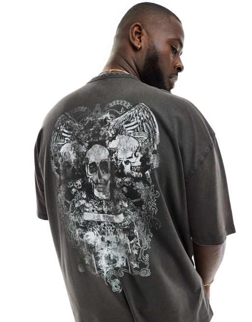 ASOS DESIGN - Oversized T-shirt met grunge-print op de achterkant in zwart