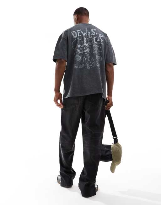 ASOS DESIGN - Oversized T-shirt met grunge-print op de achterkant in zwart, 4 van 4