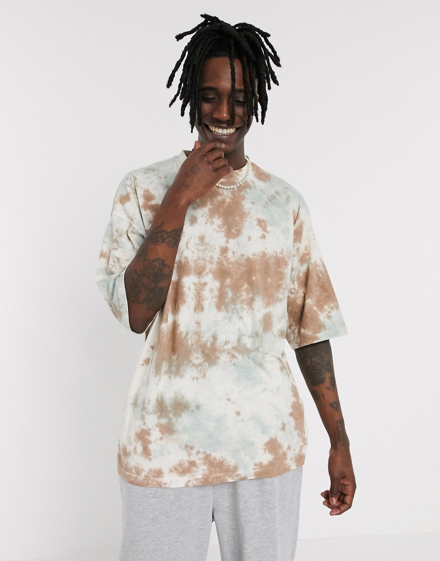 ASOS DESIGN - Oversized T-shirt met halflange mouw in tie-dye wash-Wit