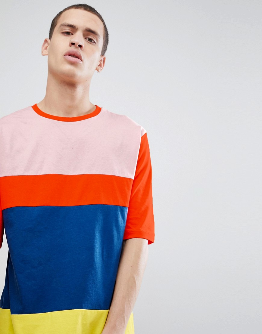 ASOS DESIGN - Oversized T-shirt met halflange mouwen en felgekleurde kleurvlakken-Multi