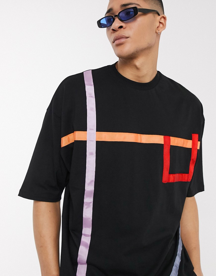 ASOS DESIGN - Oversized T-shirt met halflange mouwen en lint-Zwart