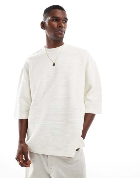 ASOS DESIGN - Oversized T-shirt met halflange mouwen en textuur in crème - view 1