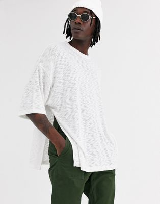 ASOS DESIGN - Oversized T-shirt met halflange mouwen en zijsplitten van interest stof-Beige