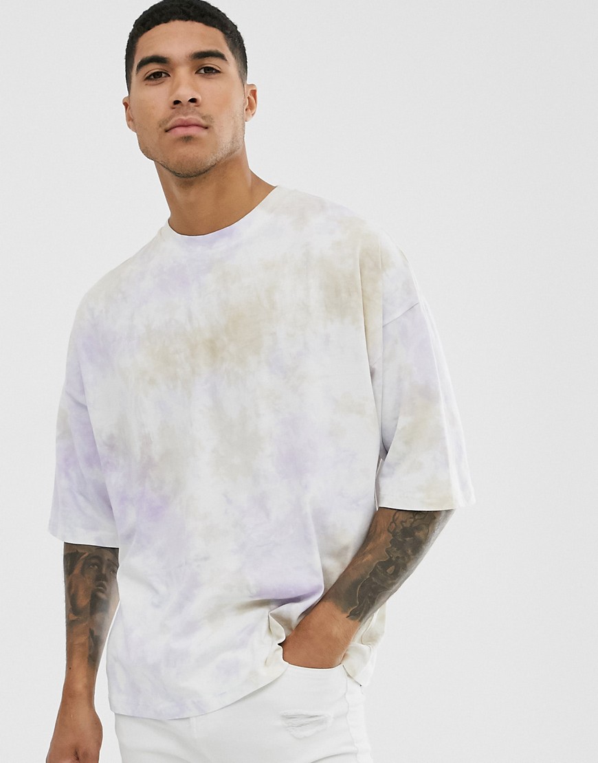 ASOS DESIGN - Oversized T-shirt met halflange mouwen met wassing in pastel en tie-dye-Multi