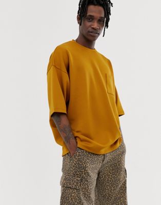ASOS DESIGN - Oversized T-shirt met halflange mouwen van scuba-stof in bruin
