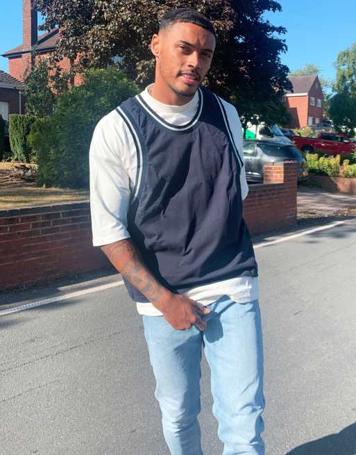 ASOS DESIGN - Oversized T-shirt met halve mouwen en hemd als bovenlaag in wit