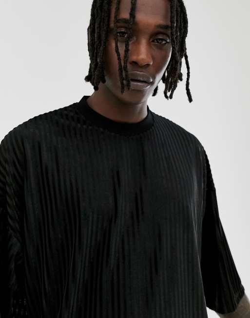 ASOS DESIGN - Oversized T-shirt met halve mouwen in geribbeld velours in zwart