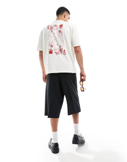 ASOS DESIGN - Oversized T-shirt met hartenkoningin-print op de achterkant in wit