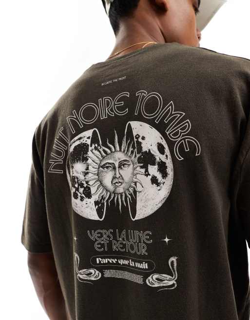 ASOS DESIGN - Oversized T-shirt met hemelse print op de achterkant in kaki met wassing, 4 van 4
