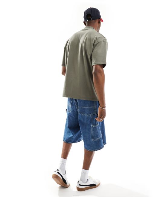 ASOS DESIGN - Oversized T-shirt met hoge hals van zware stof in kaki , 4 van 4