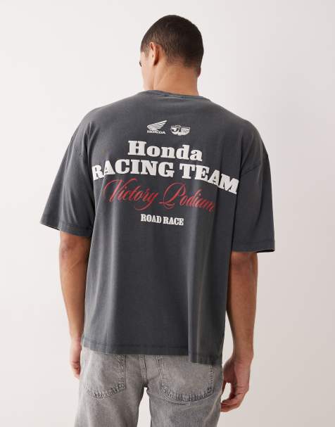 ASOS DESIGN - Oversized T-shirt met Honda Racing-print in zwart met wassing - view 1