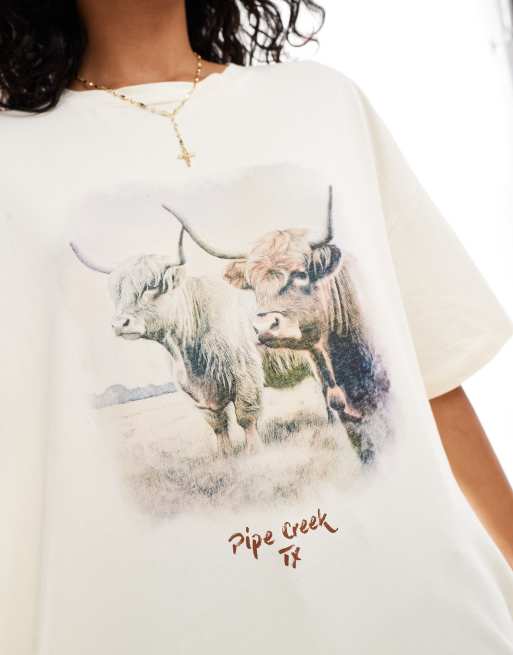 ASOS DESIGN - Oversized T-shirt met Hooglanders-print in ecru, 3 van 4