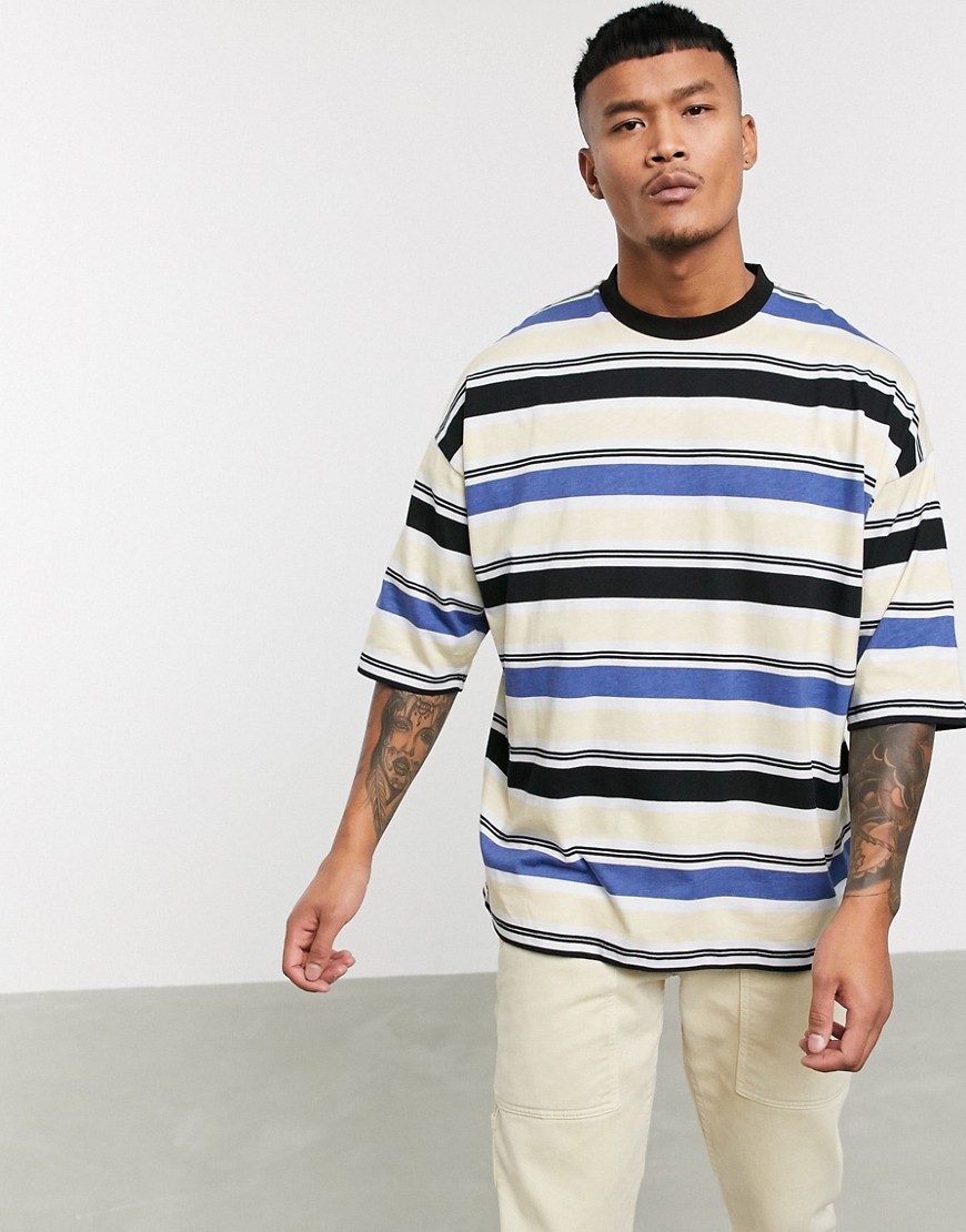 ASOS DESIGN - Oversized T-shirt met horizontale strepen-Blauw