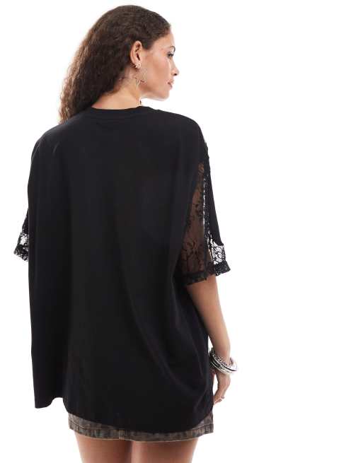 ASOS DESIGN - Oversized T-shirt met hotfix, kant en indie print in zwart, 3 van 4