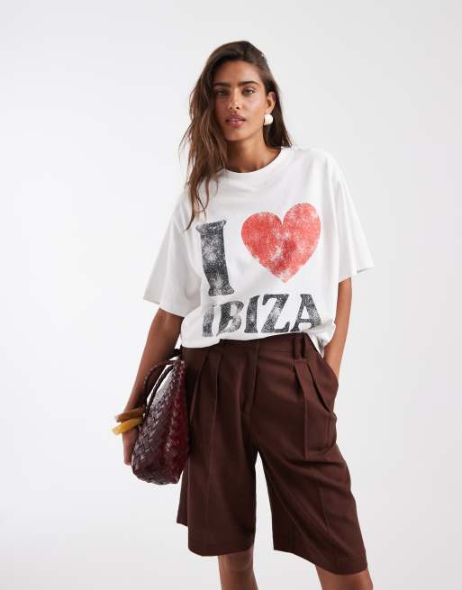 ASOS DESIGN - Oversized T-shirt met 'I heart Ibiza'-print in wit, 4 van 4