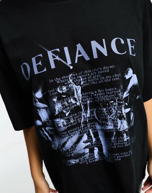 ASOS DESIGN - Oversized T-shirt met indie 'Defiance'-print in zwart, 2 van 4