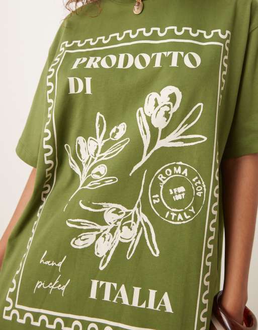 ASOS DESIGN - Oversized T-shirt met Italiaanse bloemenprint in kaki, 3 van 4