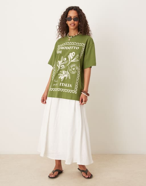 ASOS DESIGN - Oversized T-shirt met Italiaanse bloemenprint in kaki, 4 van 4