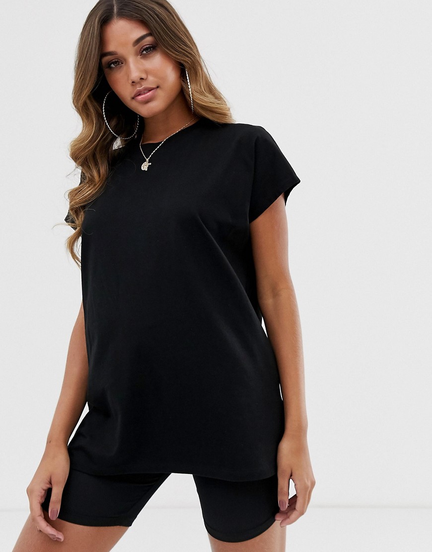 ASOS DESIGN - Oversized T-shirt met kapmouwen in zwart