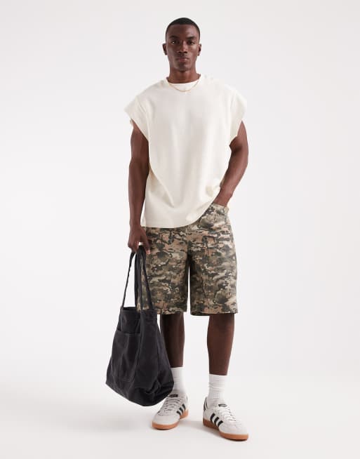 ASOS DESIGN - Oversized T-shirt met kapmouwtjes en wafelstructuur in crème, 2 van 5