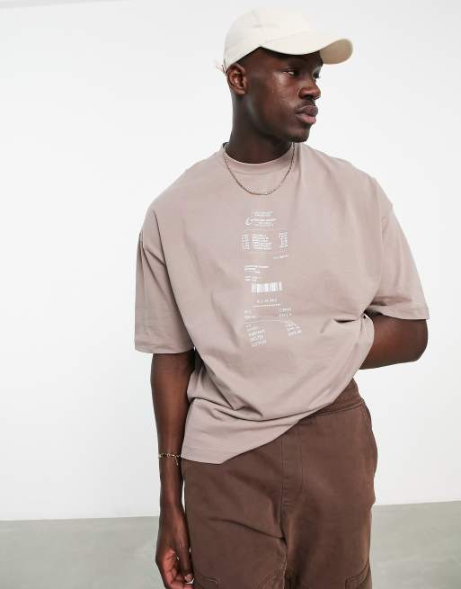 ASOS DESIGN - Oversized T-shirt met kassabonprint op de voorkant in lichtbruin