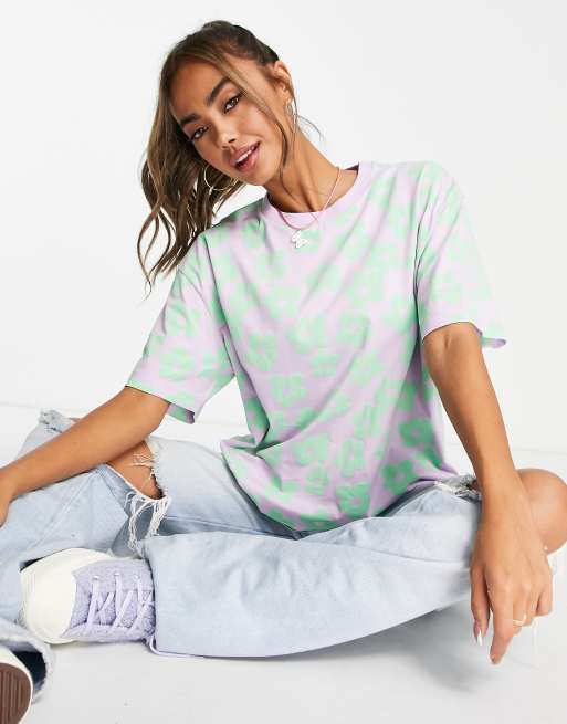 ASOS DESIGN - Oversized T-shirt met kitsch bloemenprint in lila