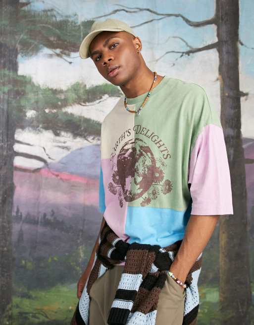 ASOS DESIGN - Oversized T-shirt met kleurvlakken en aardeprint op voorzijde