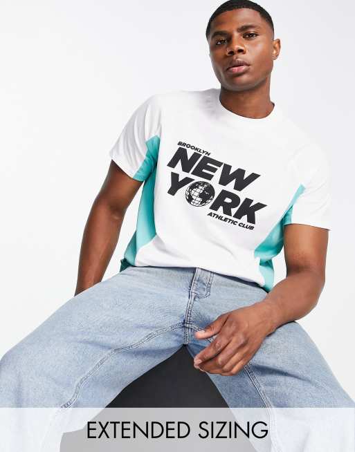 ASOS DESIGN - Oversized T-shirt met kleurvlakken en New York City print in wit met blauw