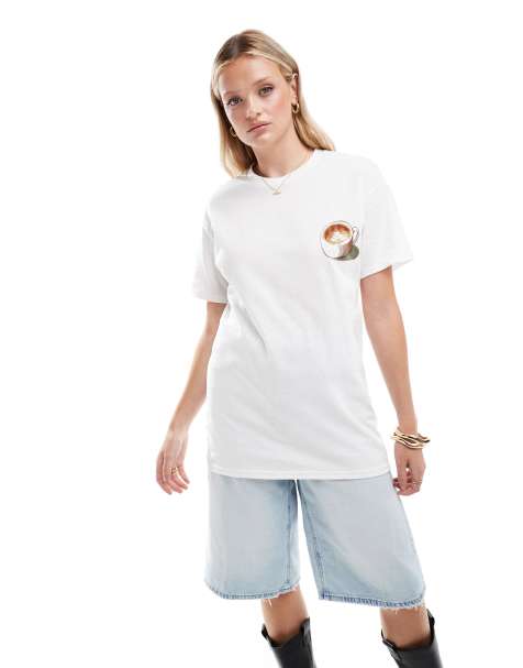 ASOS DESIGN - Oversized T-shirt met koffieprint op de achterkant in wit - view 1