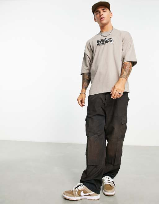 ASOS DESIGN - Oversized T-shirt met koffieprint op de voorkant in bruin, 3 van 4