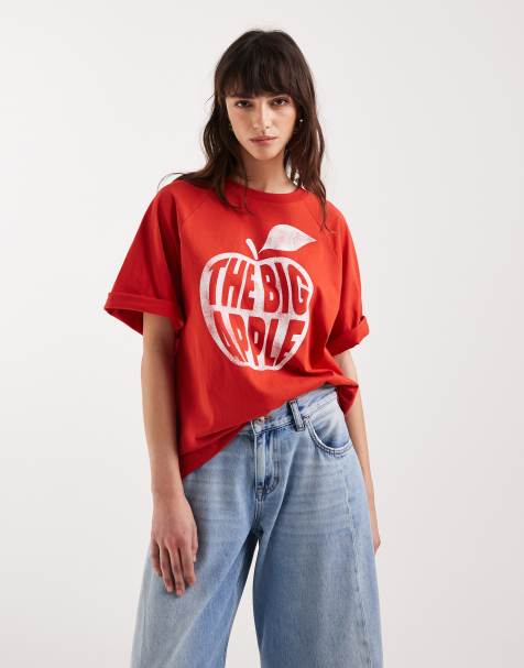 ASOS DESIGN - Oversized T-shirt met korte mouwen en Big Appelprint in rood - view 1