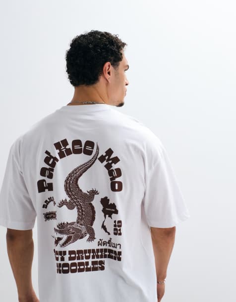 ASOS DESIGN oversized T-shirt met krokodillenprint in wit - view 1